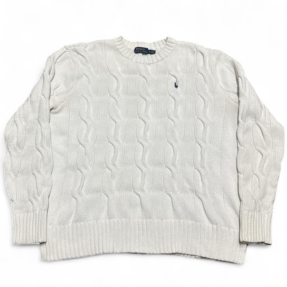 Ralph Lauren Men's Cable Knit Sweater - white